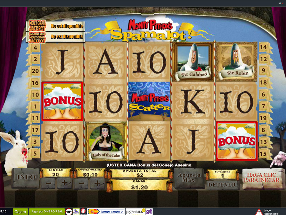 funcion de bonus activada en el slot monty python’s spamalot