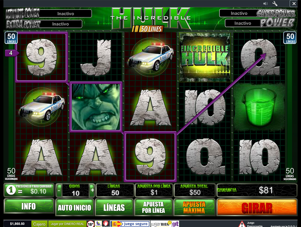 Slot Increible Hulk 50 Lineas